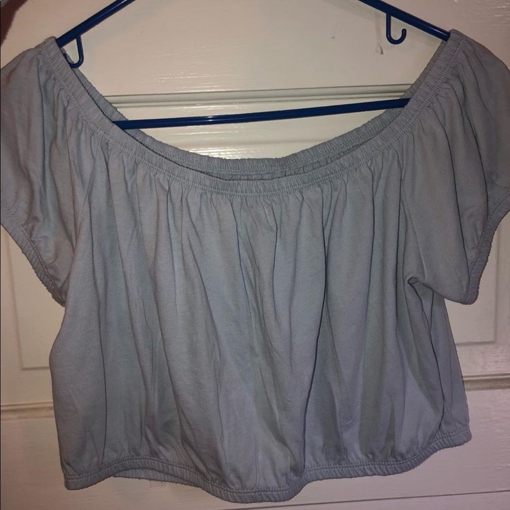 off the shoulder baby blue crop